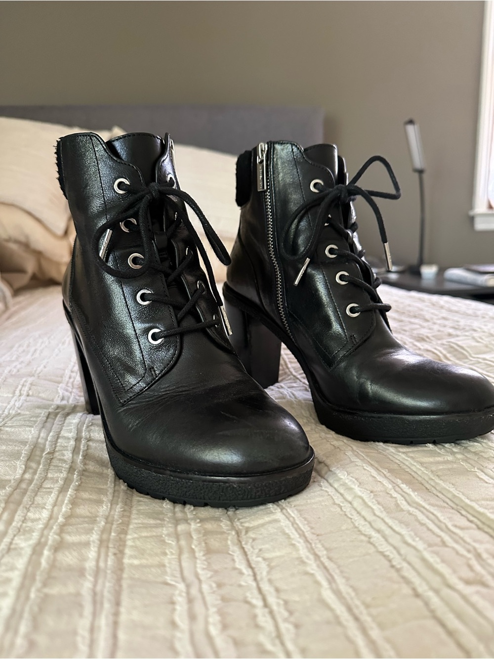 Michael Kors Black Lace-Up Heeled Ankle Boots